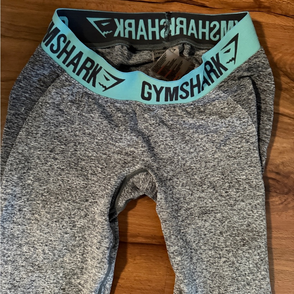 Gymshark Heather Gray Leggings with Teal Waistband Small